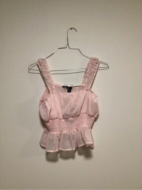 Smocked Waist Ruffle Tank Top - Light Pink